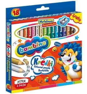 BAMBINO Kredki w oprawie drewnianej 18 kolorów + temperówka