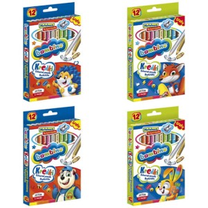 Kredki BAMBINO w oprawie drewnianej 12 kolorów + temperówka