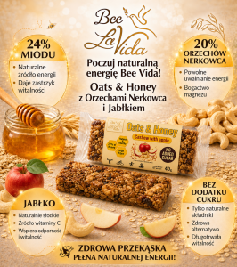Bee La VIDA zdrowy baton Oats & Honey jabłko i orzechy nerkowca 40g bez dodatku cukru