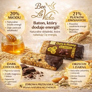 Bee La VIDA zdrowy baton Oats & Honey gorzka czekolada 40g