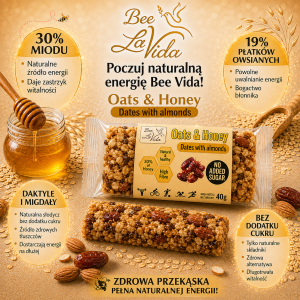 Bee La VIDA zdrowy baton Oats & Honey daktyle i miód 40g bez dodatku cukru