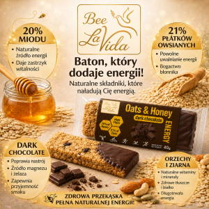 Bee La VIDA zdrowy baton Oats & Honey gorzka czekolada 40g