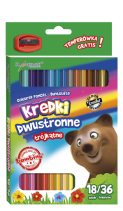 BAMBINO Kredki szkolne trójkątne dwustronne 18/36 kolorów + temperówka