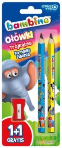 BAMBINO Ołówki do nauki pisania 1 + 1 gratis + temperówka (blister)